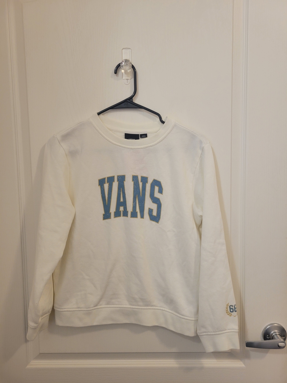 Vans Women's Cream Crewneck with Blue Logo
